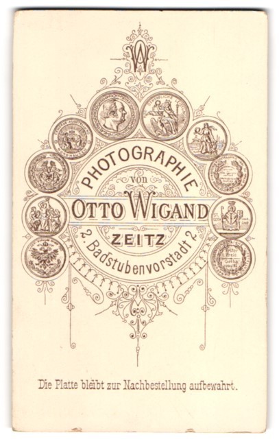 Photograph Otto Wigand, Zeitz, Badstubenvorstadt 2, monogram on medals