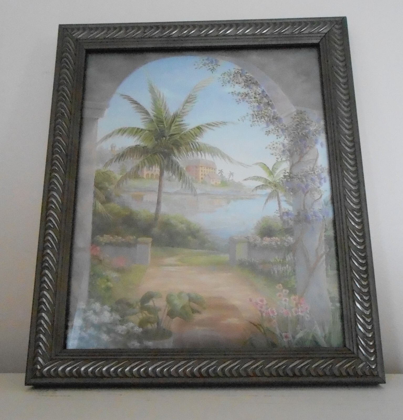 Vivian Flasch Palm Trees & Beach Scenes With Beautiful Silver Decorative Frame