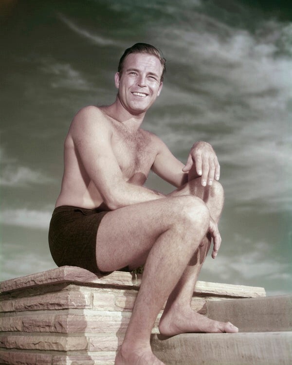 Scott Brady Muscular Physique in swim shorts 1950’s Pose 16×20 Poster