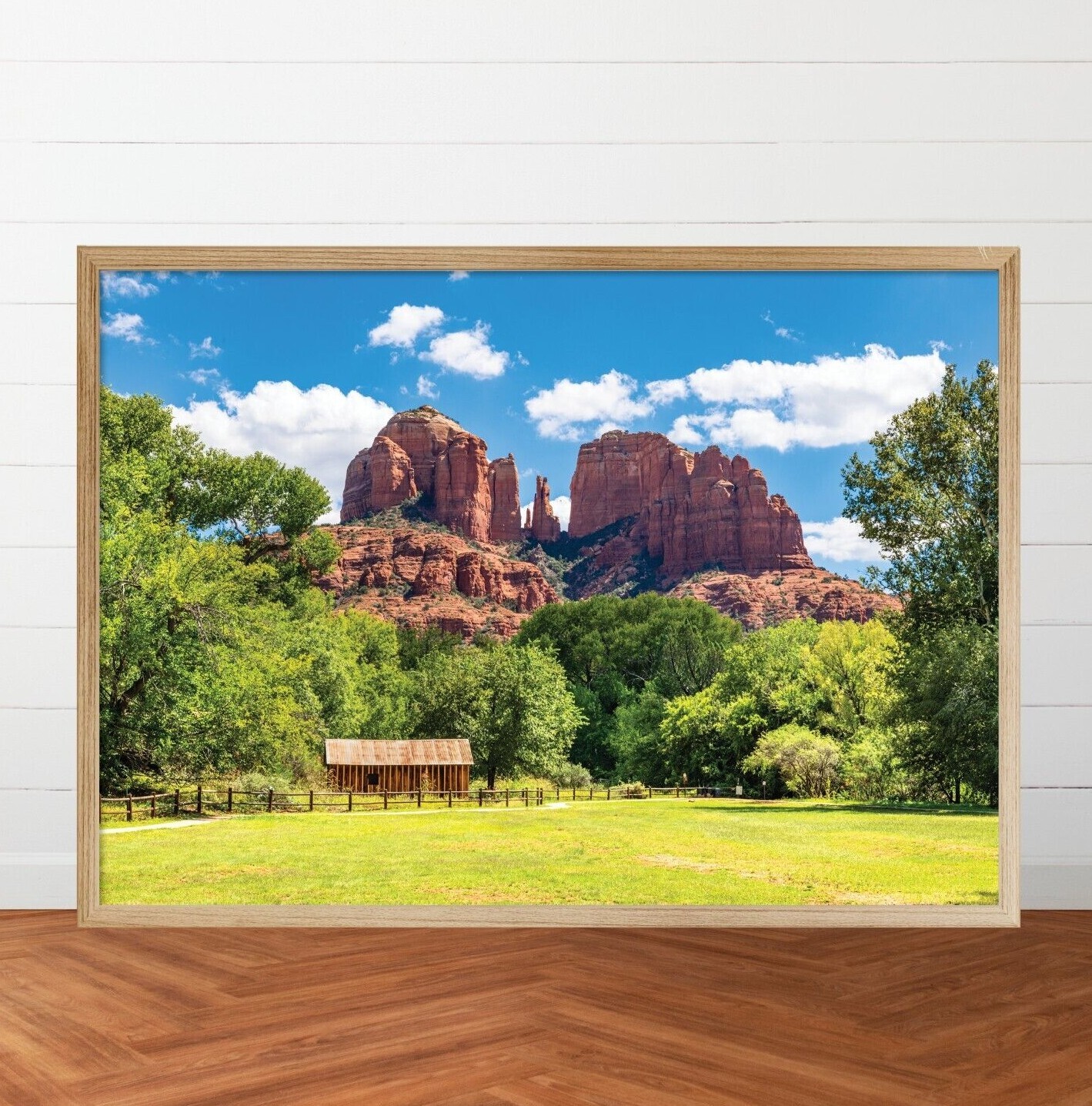 Cathedral Rock, Sedona Arizona Landscape Photo, Water Wheel and Barn, AZ Print