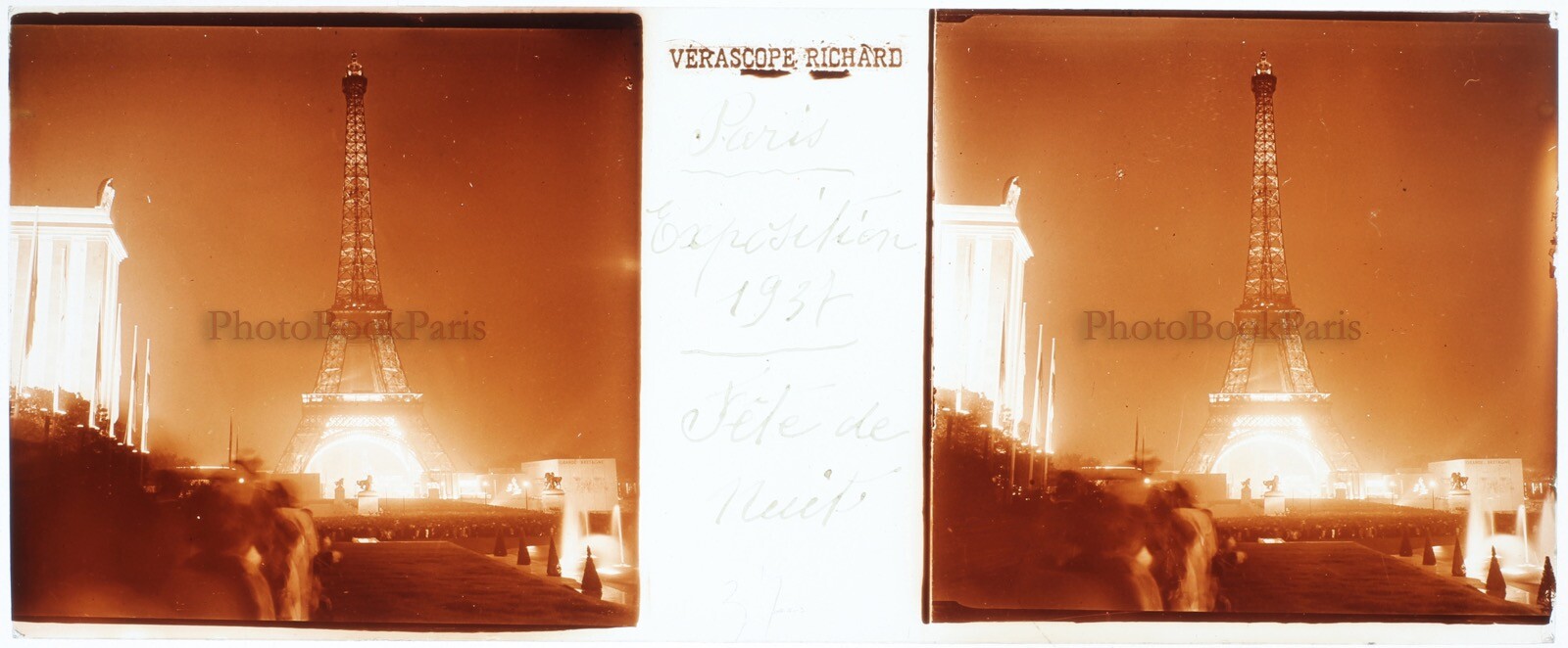 France Paris 1937 World Expo Fireworks Eiffel Tower Photo Plaque
