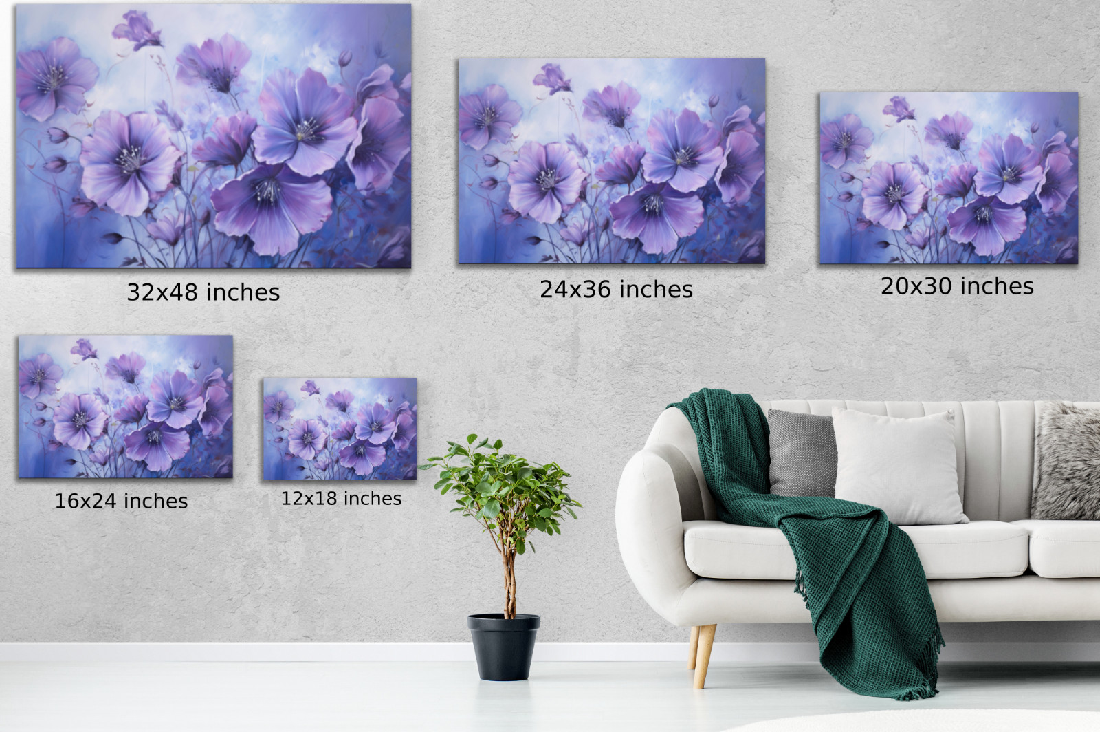 Flowers Painting, Floral Canvas, Purple Flowers Oil Painting, Vintage Flower Art