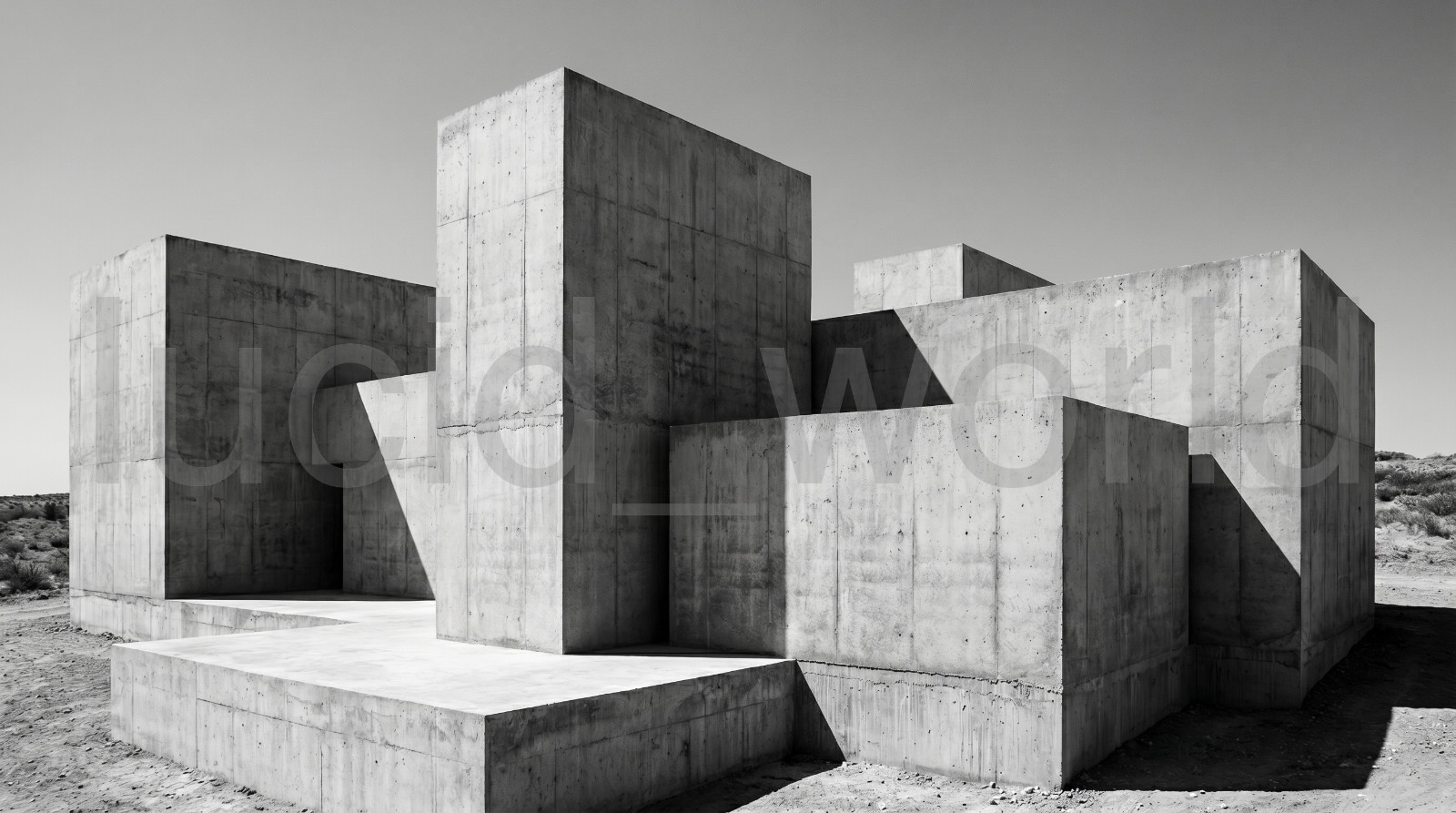 Brutalist Concrete Architecture Digital Print B&W Modern Minimalist Wall Art 4K