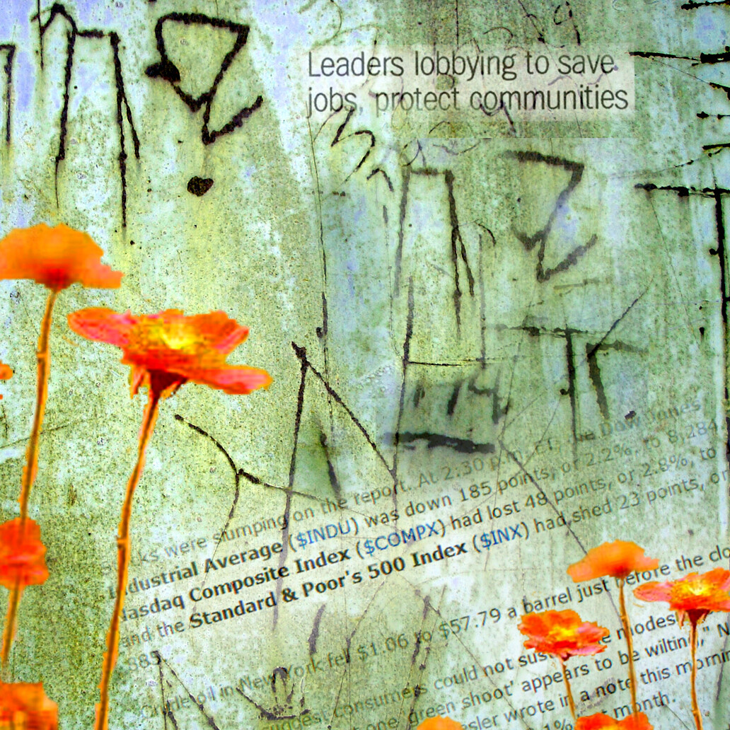 Graffiti Wall Digital Collage Photograph Newsprint Poppies Digital Enhancements