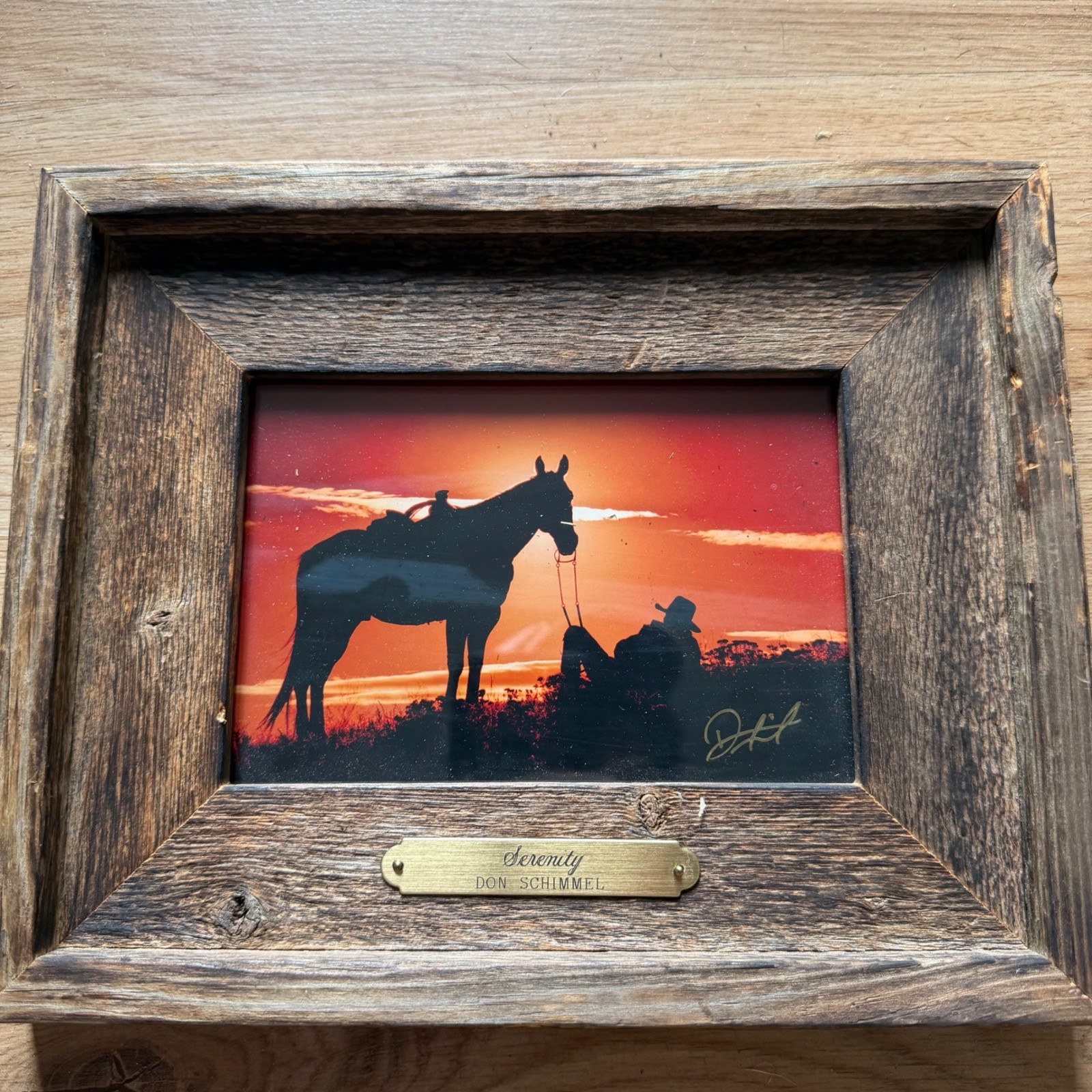 Don Schimmel Serenity Cowboy Horse Photo Rustic Barn Wood Frame Western Art 10×8