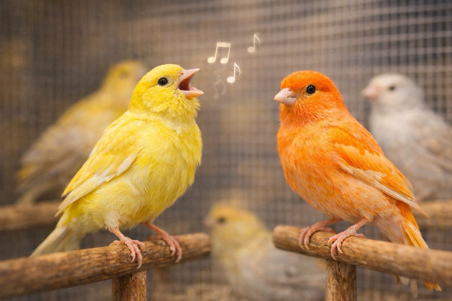 Color Wildlife Photograph – Birds Perched on Branches, Landscape Nature