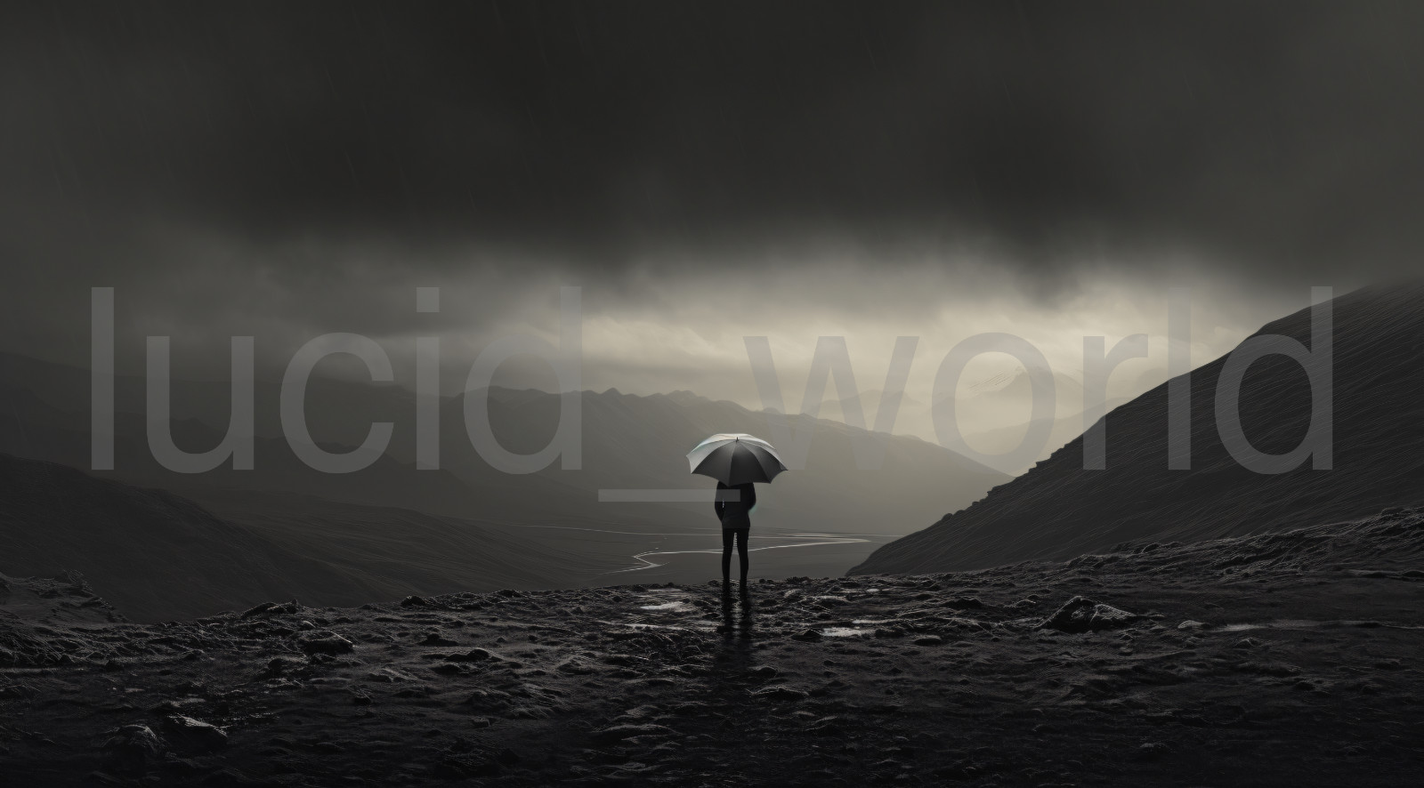 Minimalist Solitude Art Digital Download B&W Foggy Mountain Umbrella PosteR PNG