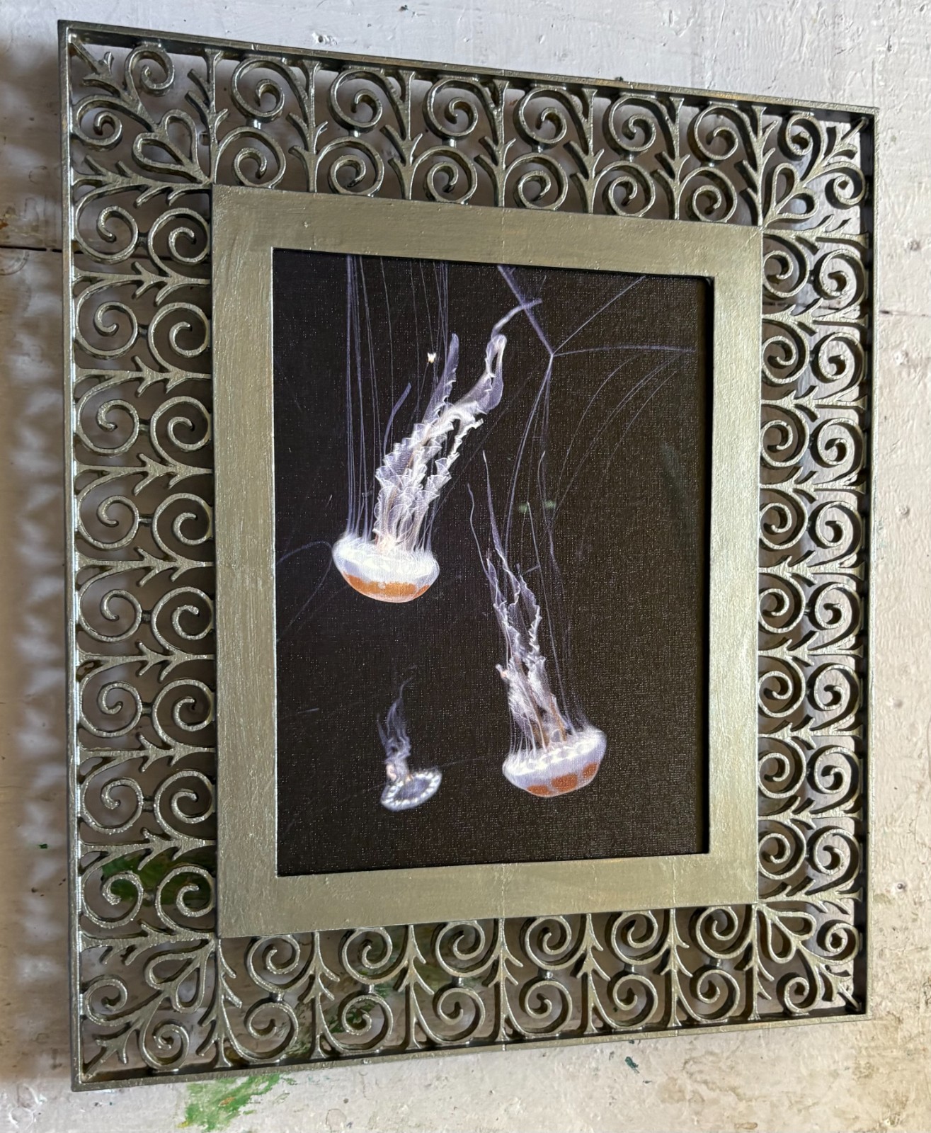 Jelly Fish, Original Photography, Canvas, Platinum Metal Framed