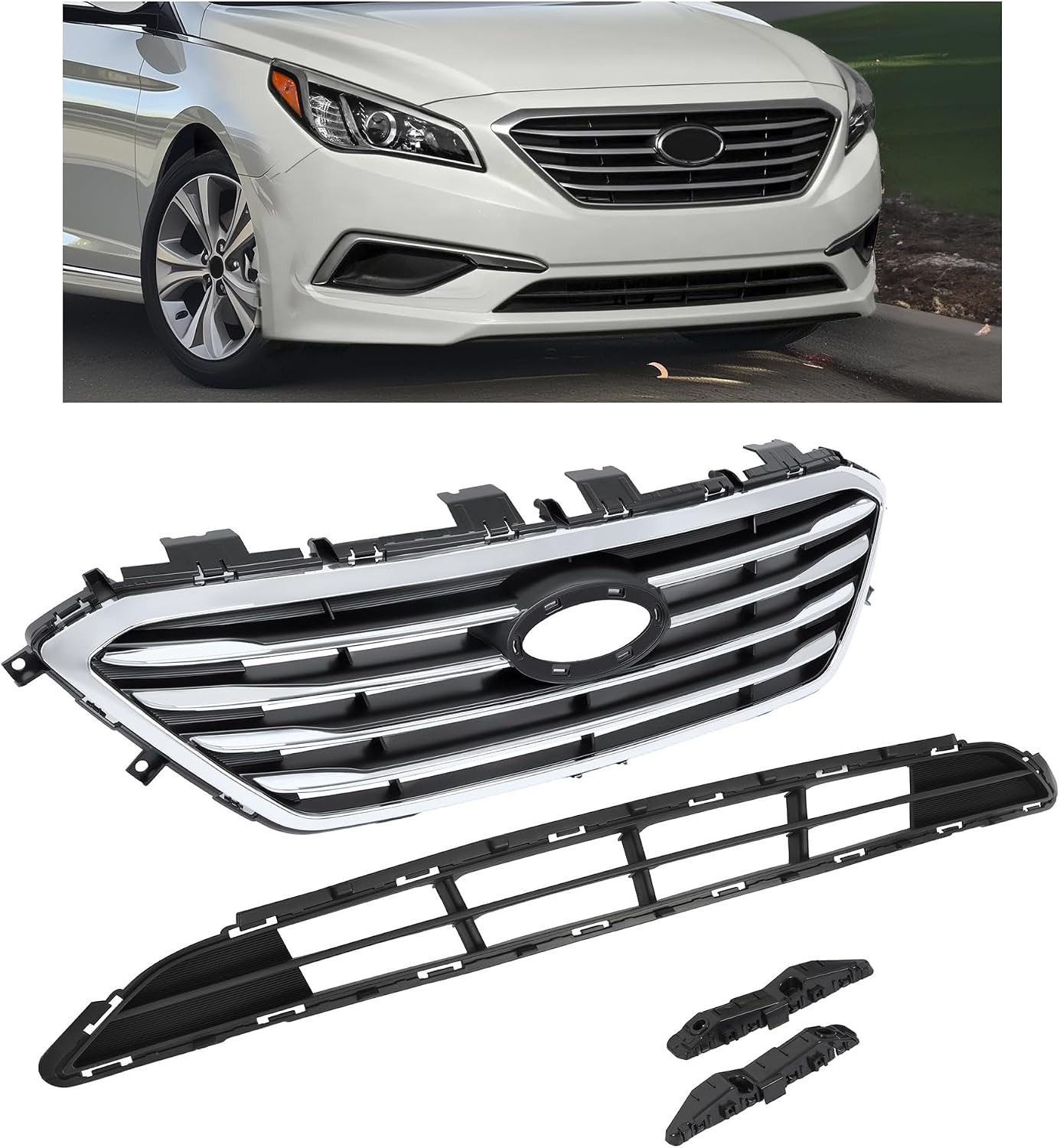 Front Upper & Lower Grille & Bumper Bracket Compatible with 2015-2017 Hyundai So