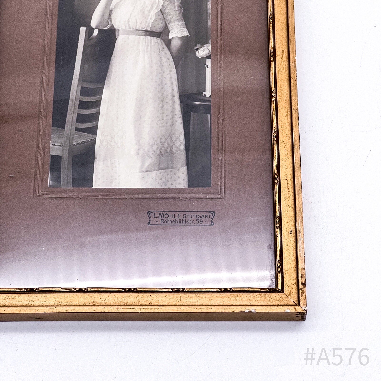 Antique Photograph With Frame & Glass Insert L. Möhle, Stuttgart 15 X 24 Cm