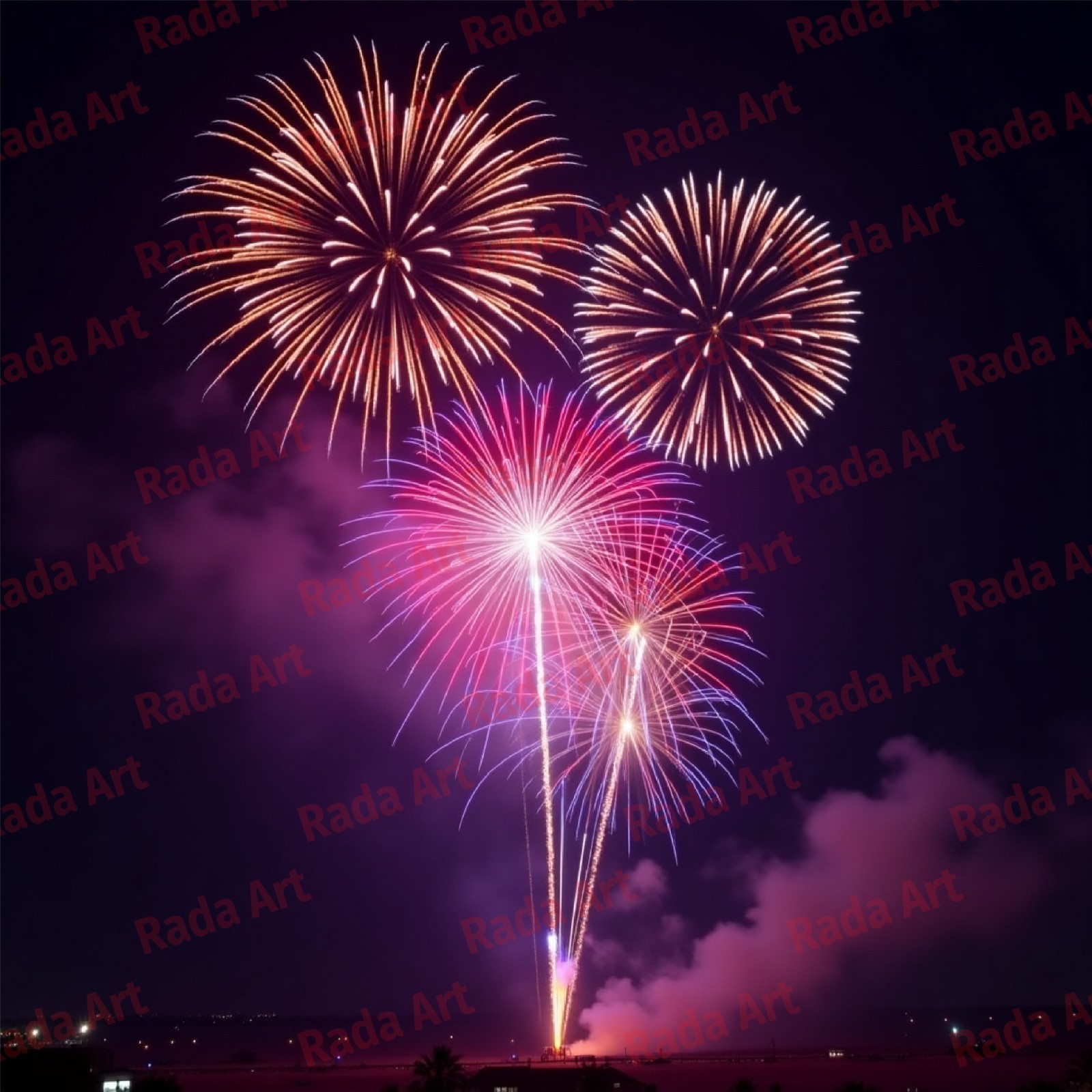 Digital Picture Frame Image Photo Wallpaper Background AI Art Purple Fireworks