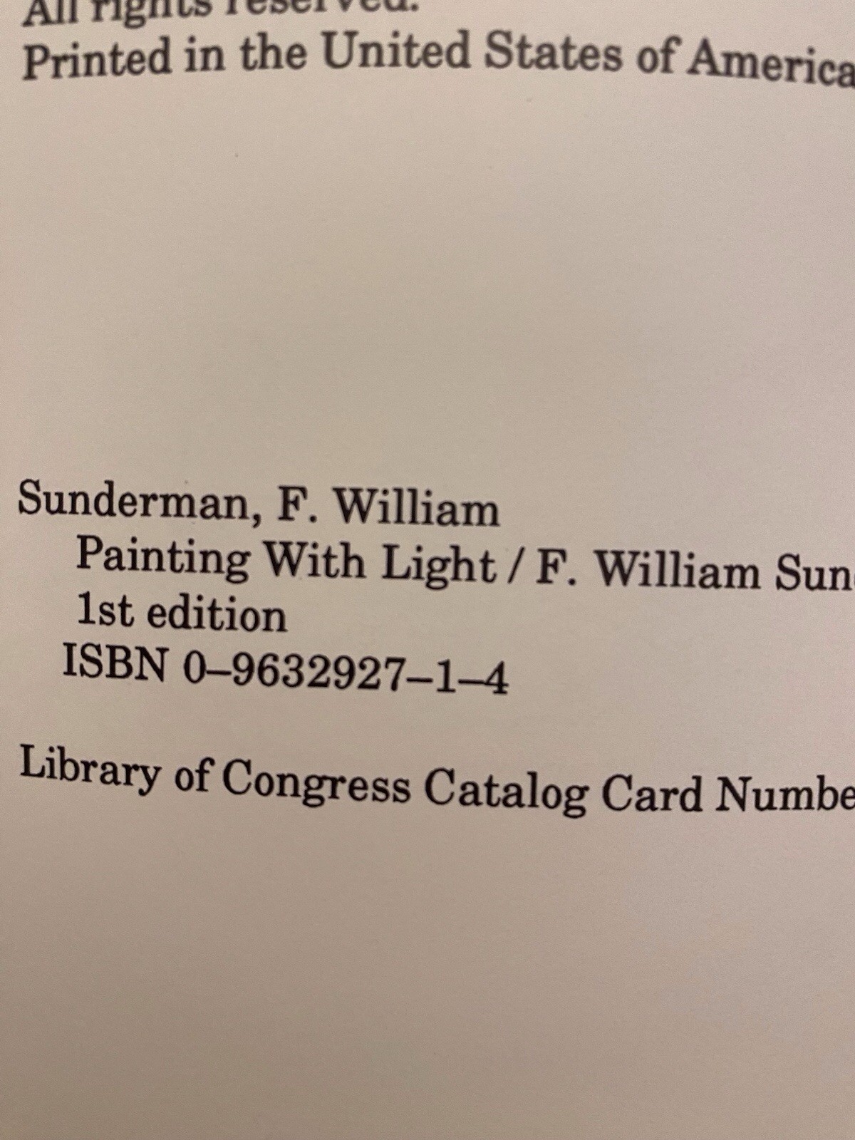 Painting With Light By F William Sunderman 1st Edition – Signed -Excellent