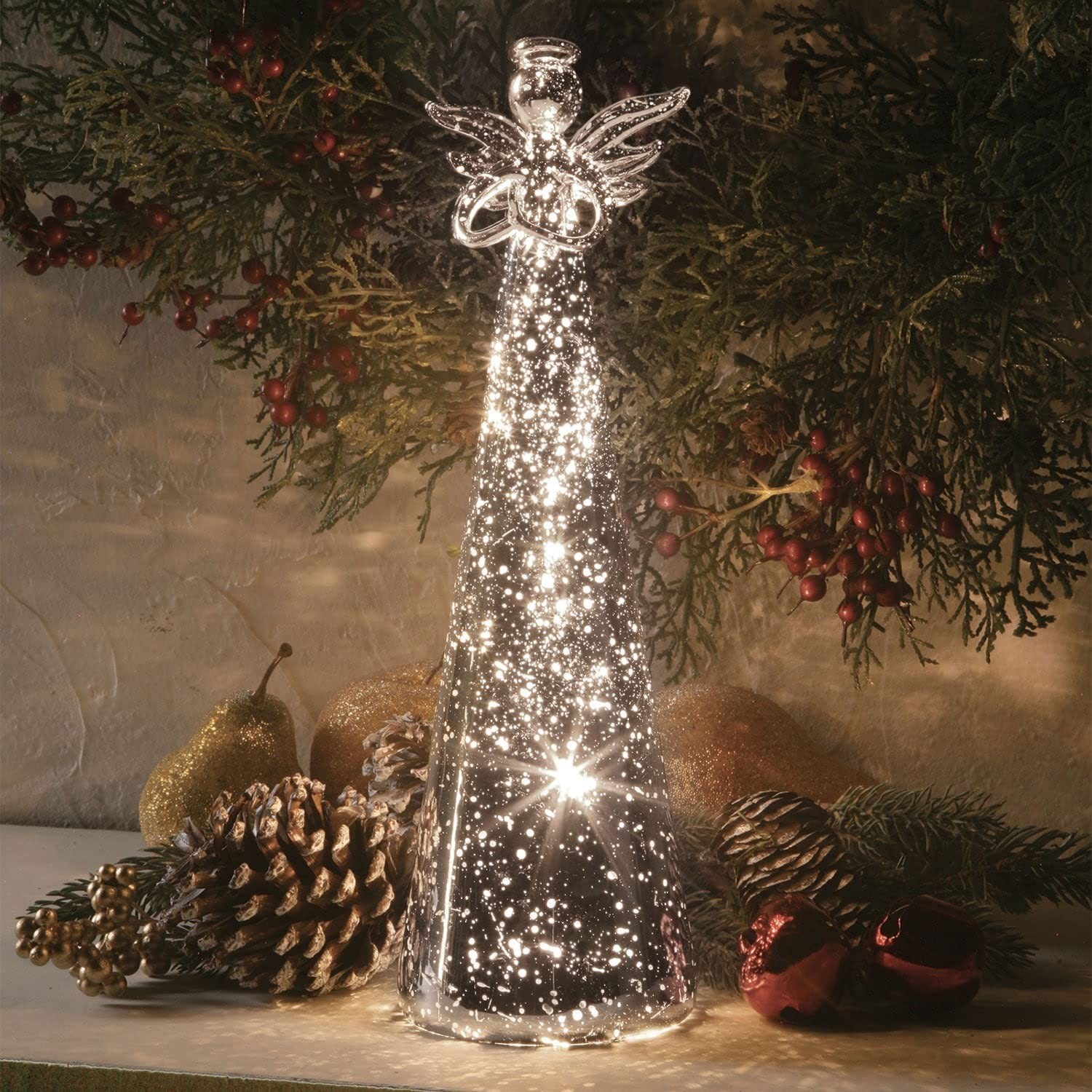 ART & ARTIFACT Lighted Angel Statue – LED Light Mercury Glass Finish Angel St…