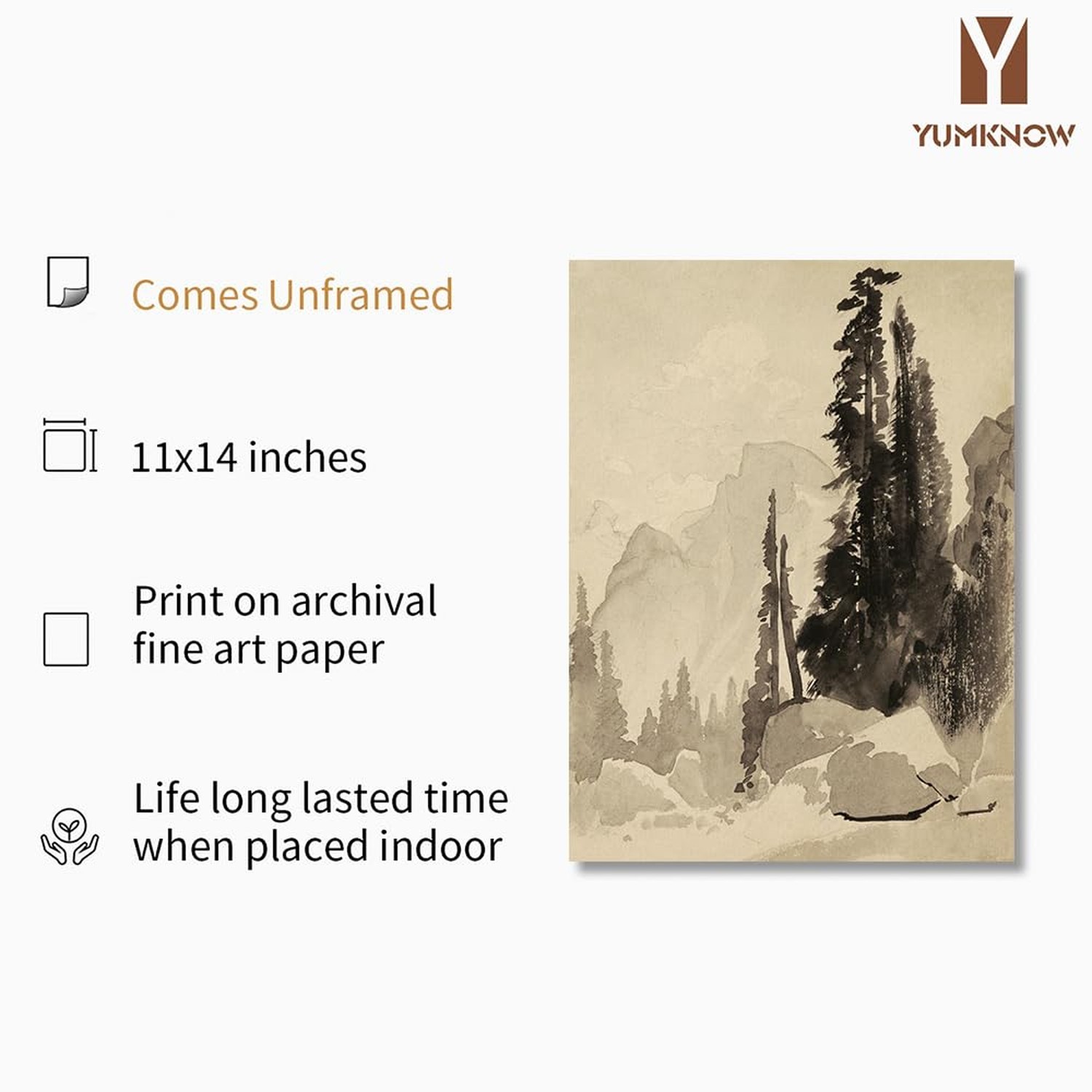 Forest Landscape Drawing Print Poster – Vintage Farmhouse Engrave Line Wall A…