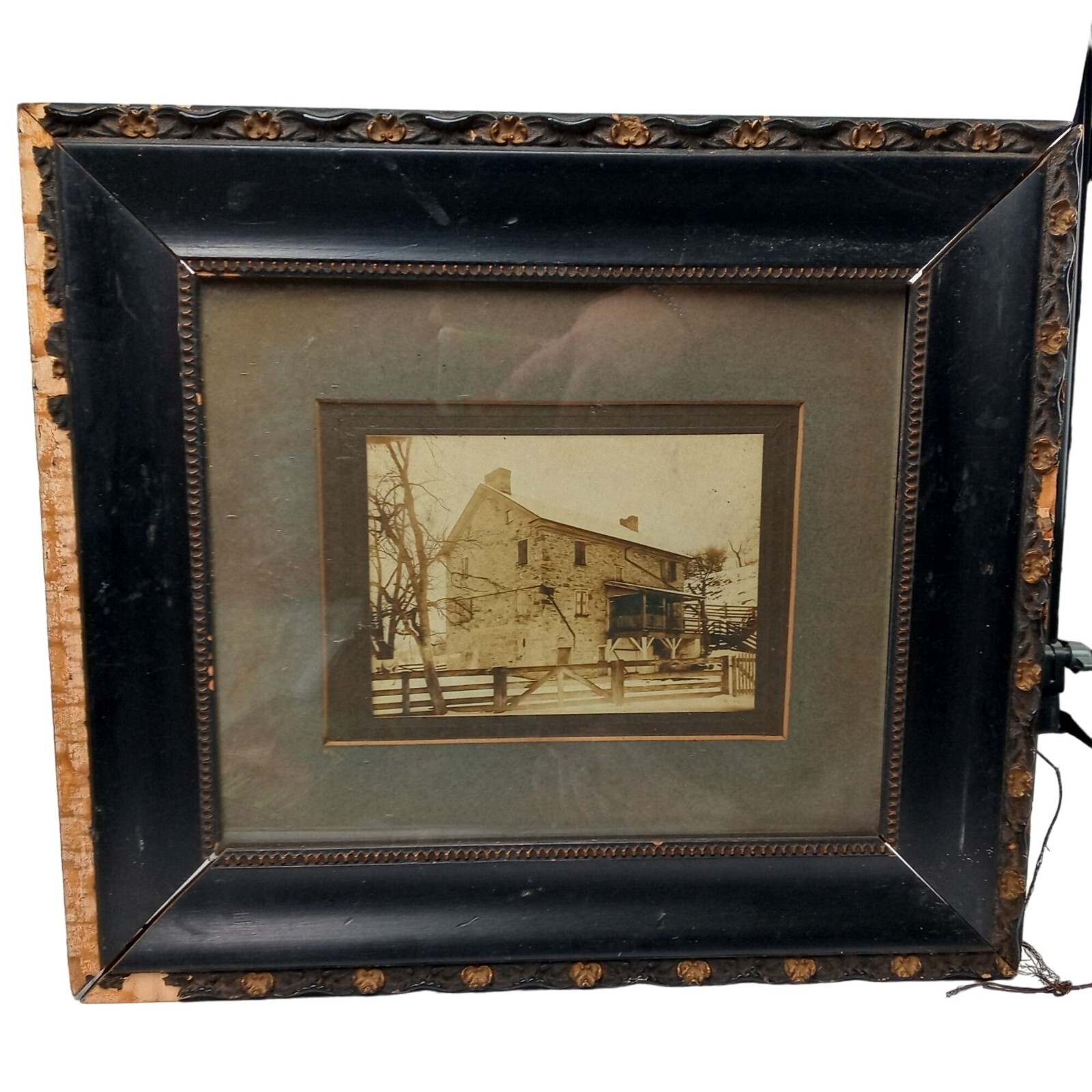 Stone Farmhouse Wall Art Vintage Framed Photograph Antique Frame Black Gold Farm