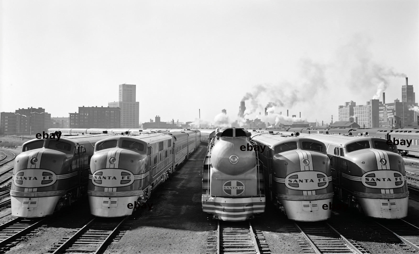 Photo Art Print of 5 New Santa Fe streamlined Chicago-Los Angeles trains in 1938