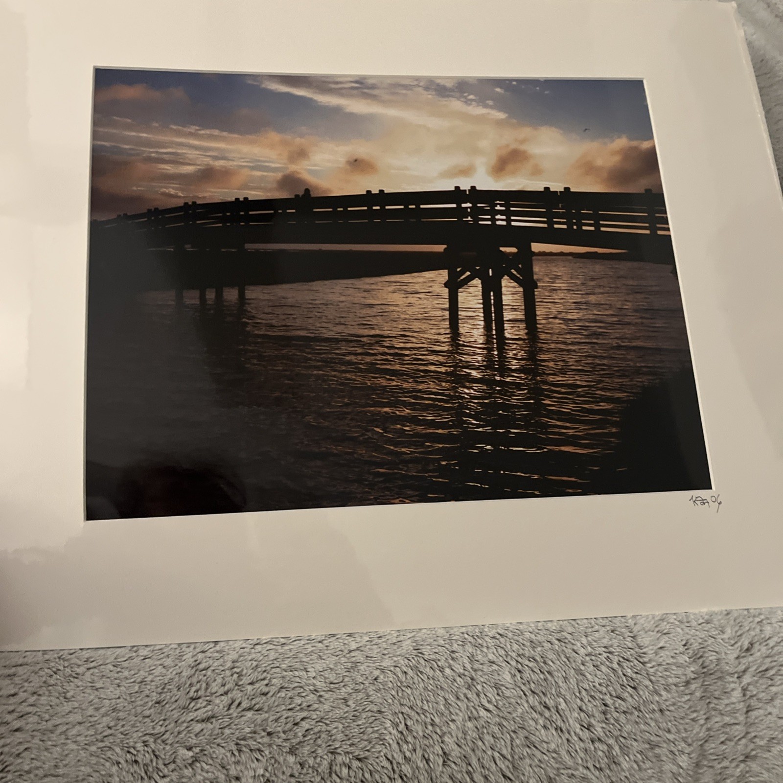 Wooden Bridge Sunset Photo Art Print Matted Landscape Coastal Wall Decor 16×20