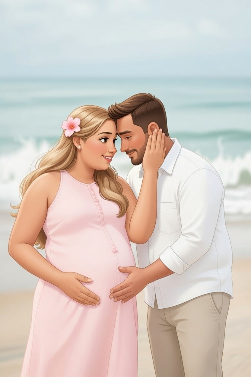Romantic Pregnant Couple Beach Illustration | Digital Download | Maternity Image