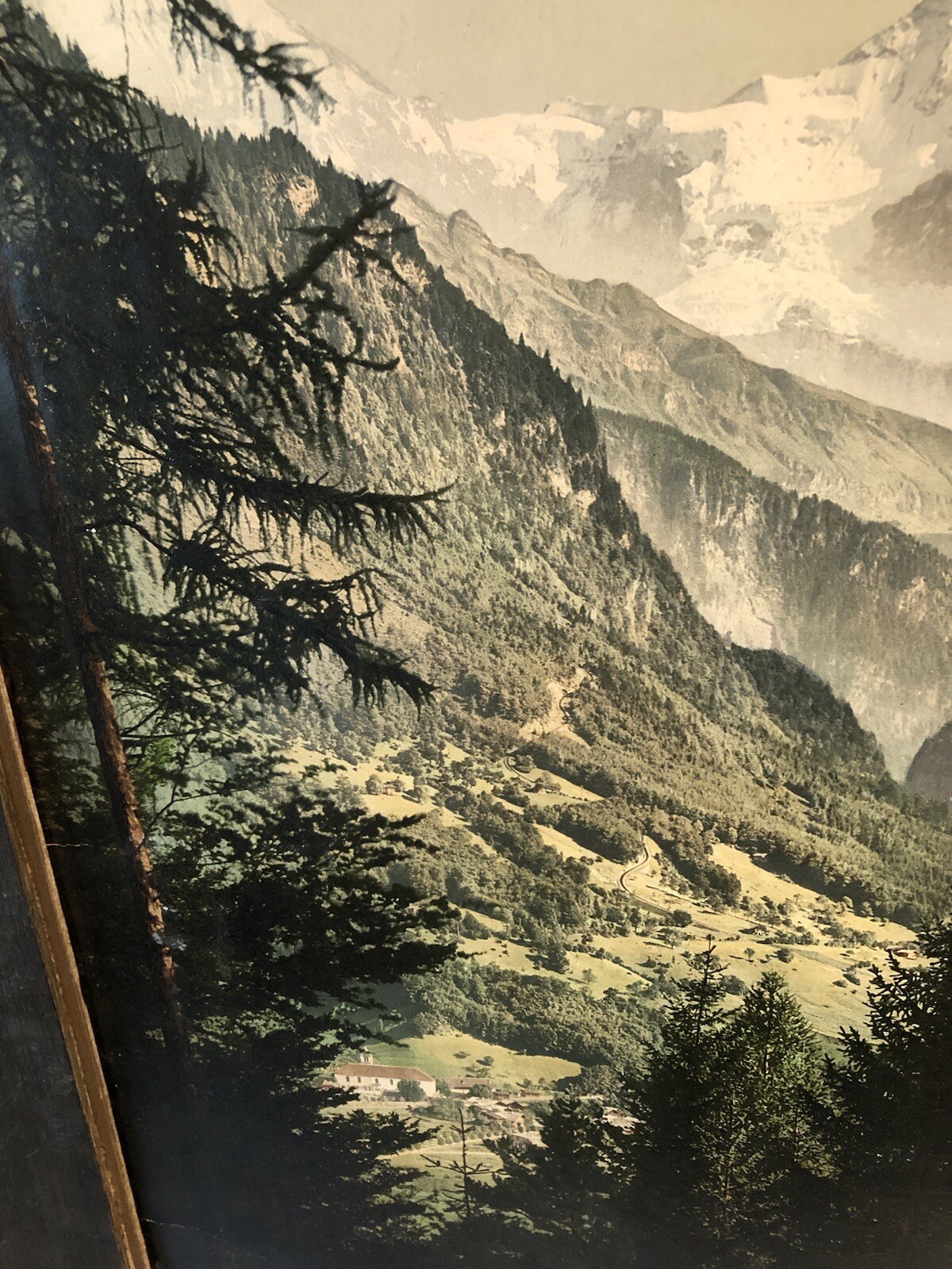 Antique Large Color Photo Alps Landscape Detroit Publishing Co in Original Frame