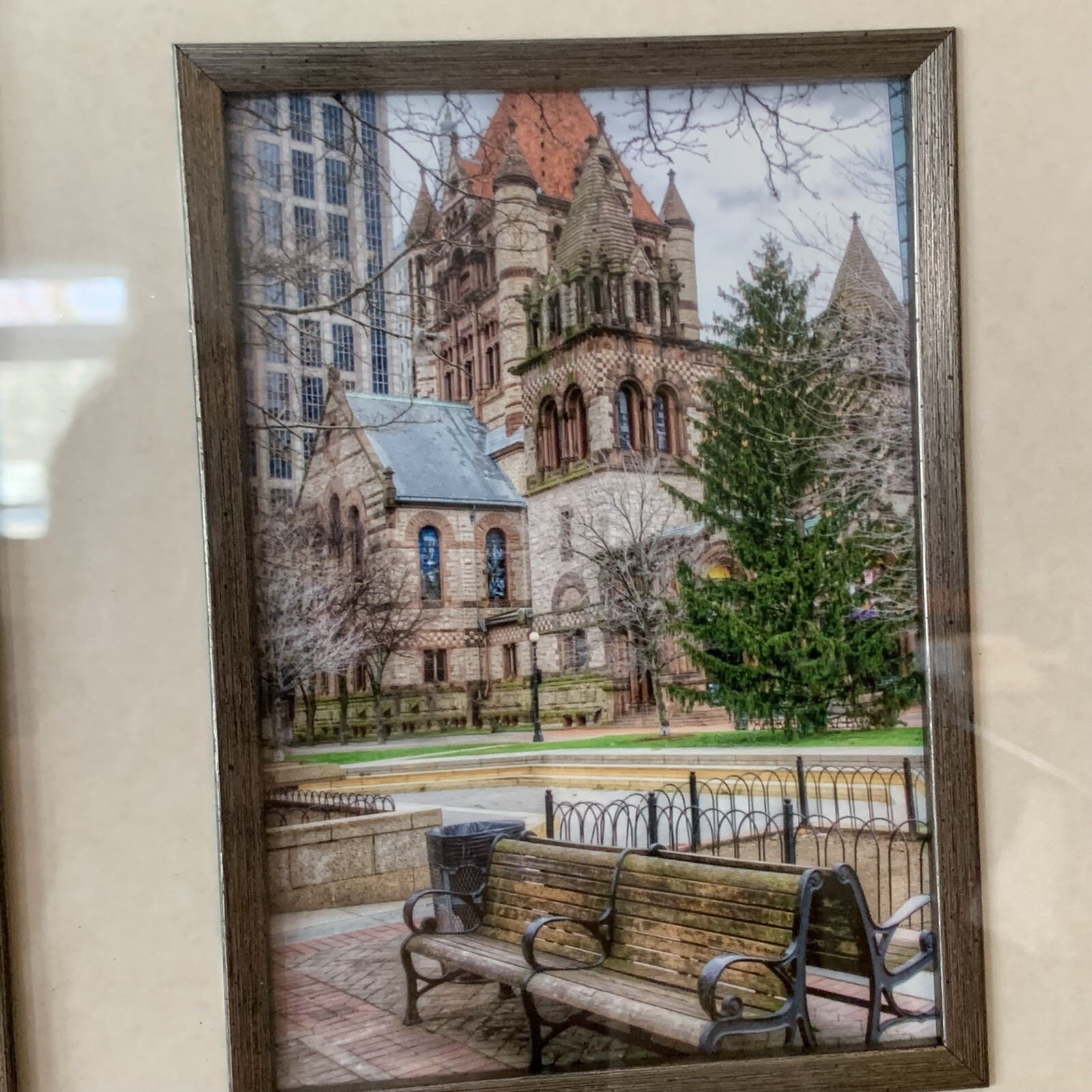 12×14” Wood Frame Wall Hanging with Trinity Church Boston 5×7” Photo in Glass