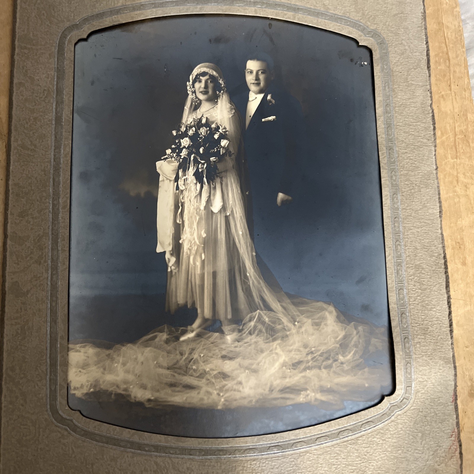 Large Vintage Wedding Photo in Original Studio Mount 1930s-1940s DiMarco Studio
