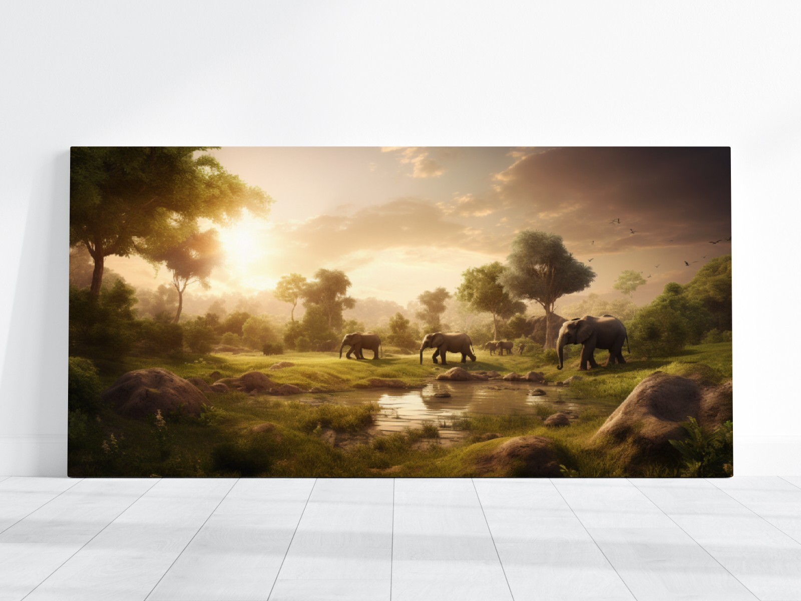 Jungle Safari Landscape Wall Art Elephant Wildlife Animals Portrait Canvas Decor
