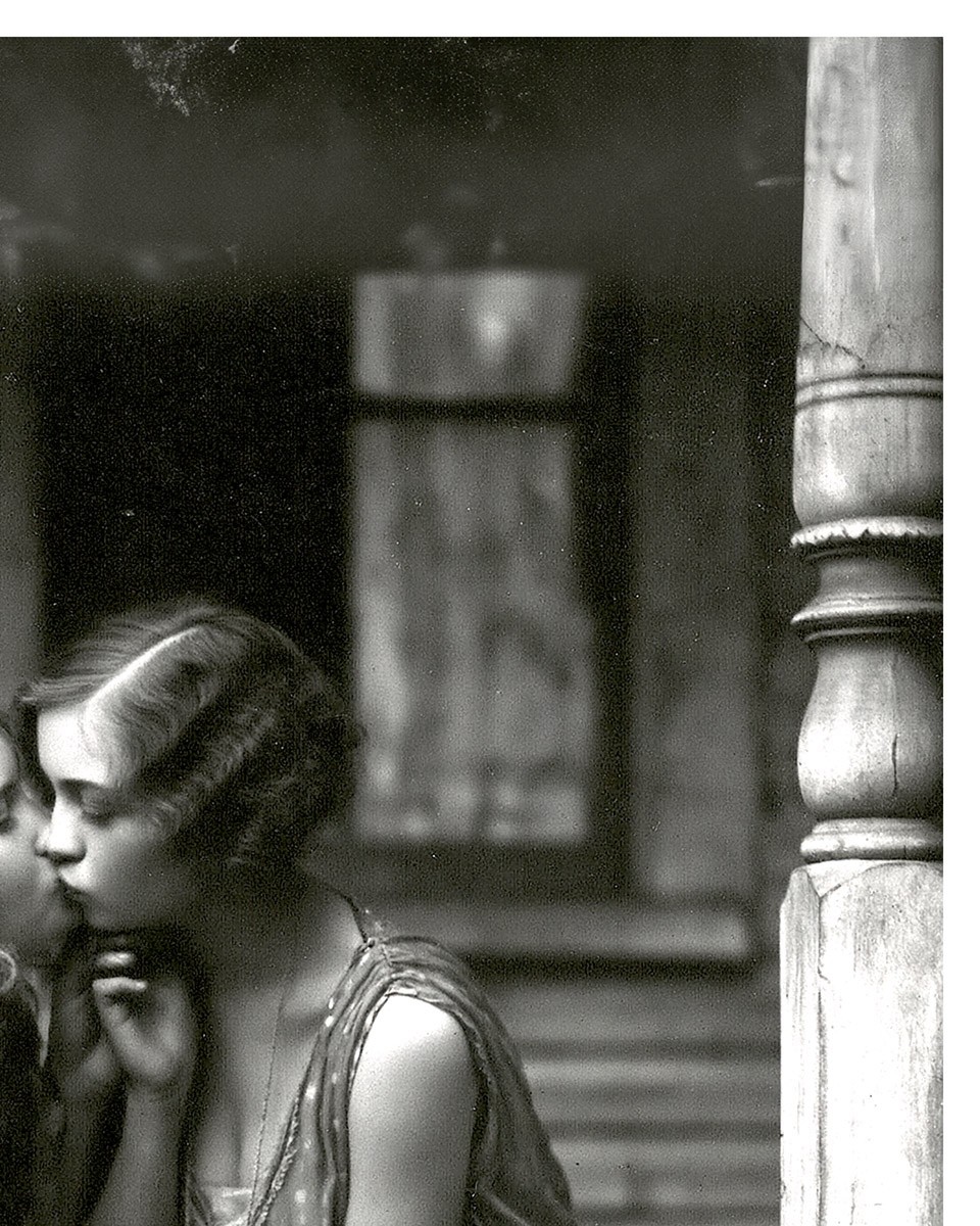 Girls Kissing on Stoop Photo Art Print, Vintage photography 8X10 Inches
