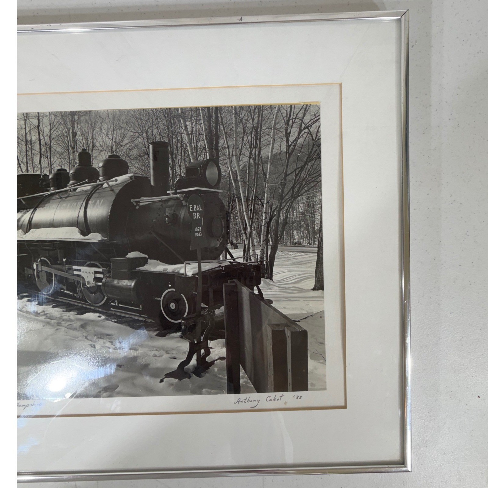 Anthony Cabot Log Train New Hampshire 1988 Signed Photo 20×16 Silver Frame B&W