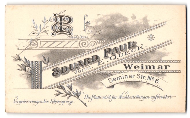 Photography Eduard Paul, Weimar, Seminar Str. 6, monogram of photographer and ad