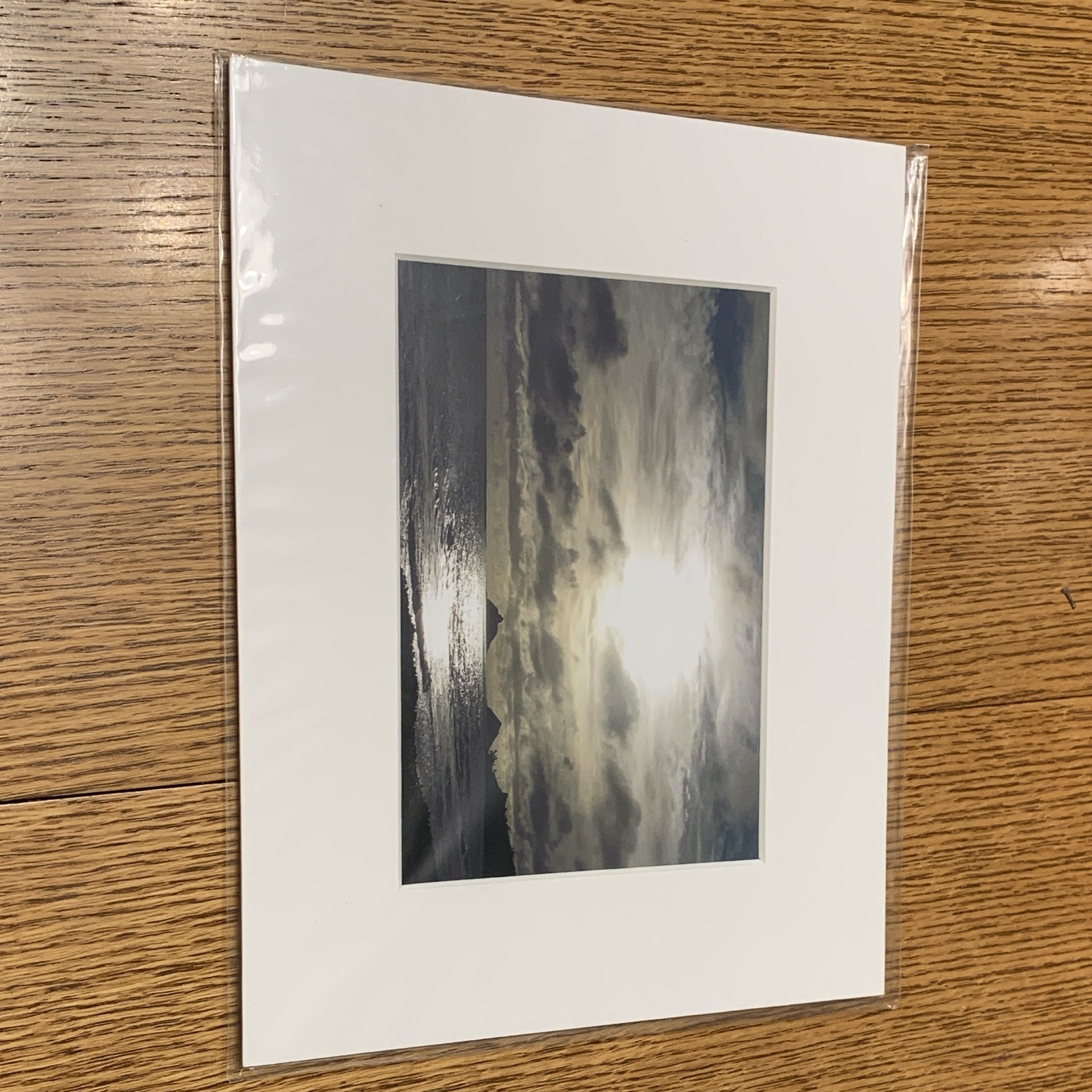 Matted Color Ocean Seascape Photograph Print – Cloudy Sky Landscape