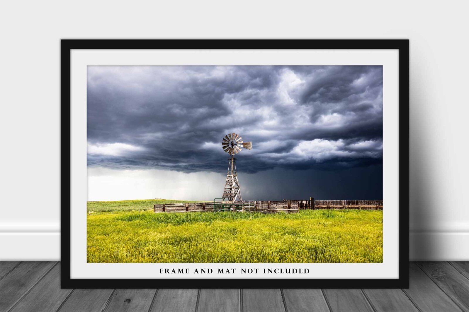 Western Photography Print – Storm Over Old Windmill and Cattle Pens in Wyoming