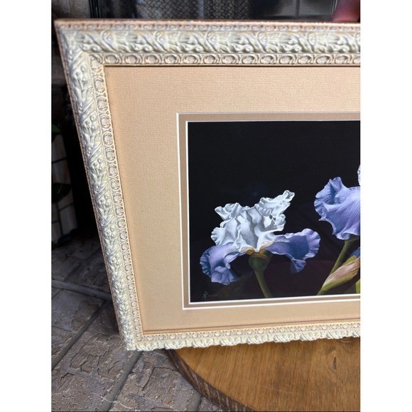 A. Bush Purple Irises Floral Art Print Photography Framed 15.5″ EUC GIFT Decor