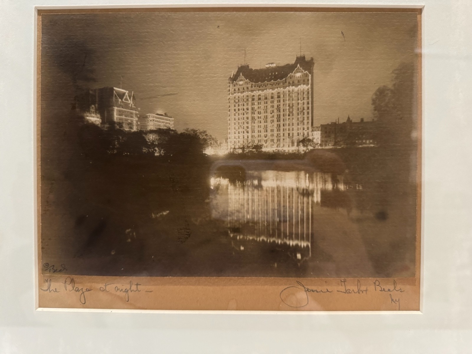 Jessie Tarbox Beals Signed Photograph The Plaza at Night New York City