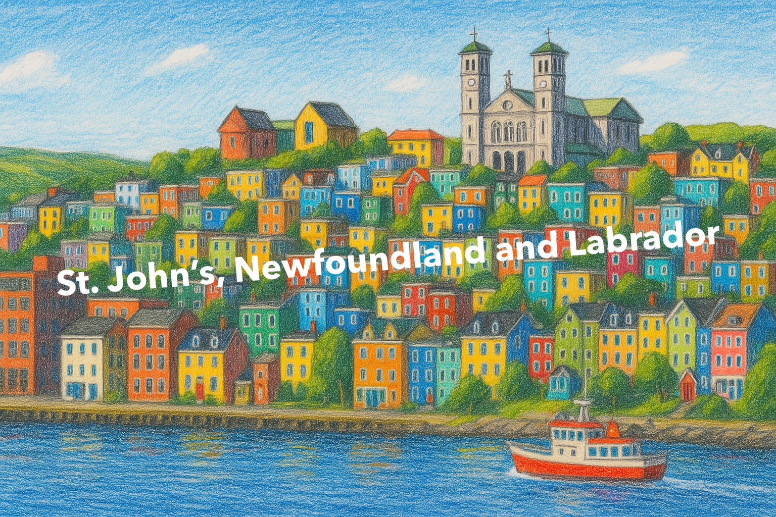 St. John’s, Newfoundland and Labrador Coloured Pencil Art (AI GENERATED IMAGE)