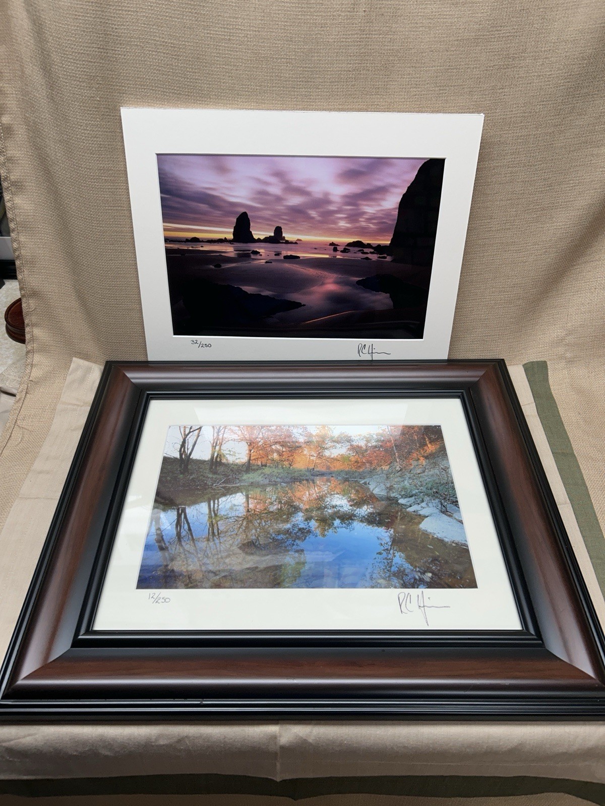 Set of Signed Photography 11 x 14 Matted, One Framed, Seashore and Lake Scene