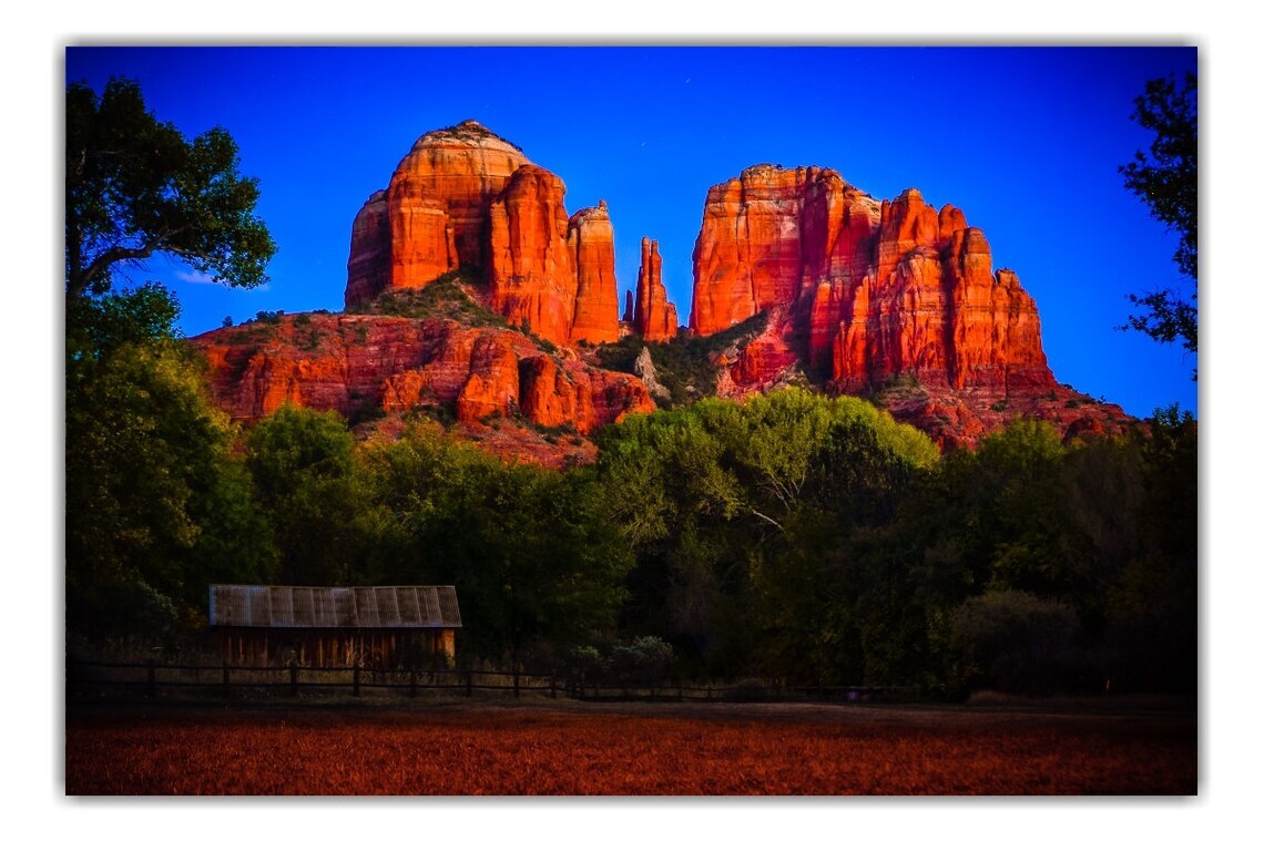 Cathedral Rock Sedona AZ at Dusk from Crescent Moon Ranch – Photography Prints