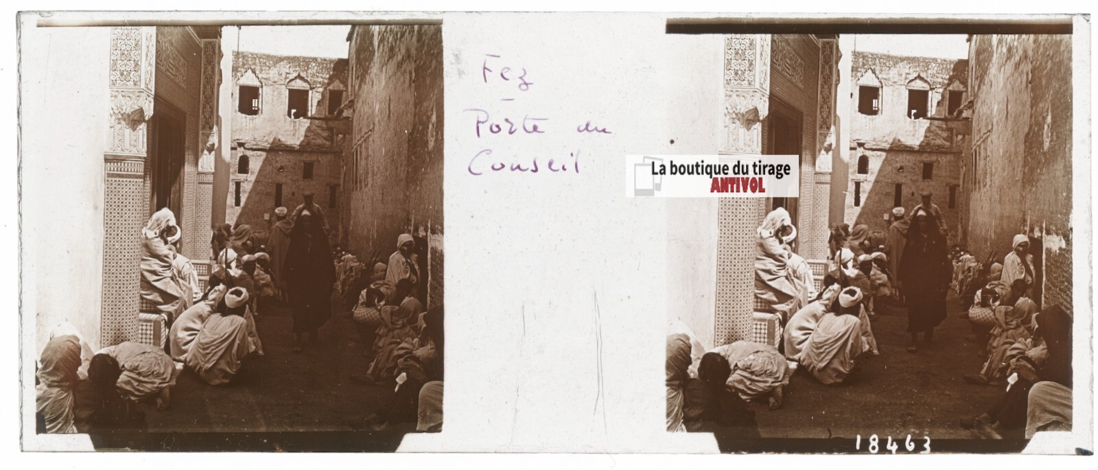 Fez, Morocco, Stereoscopic Glass Plate, Sepia Positive 4.5X10.7 Cm