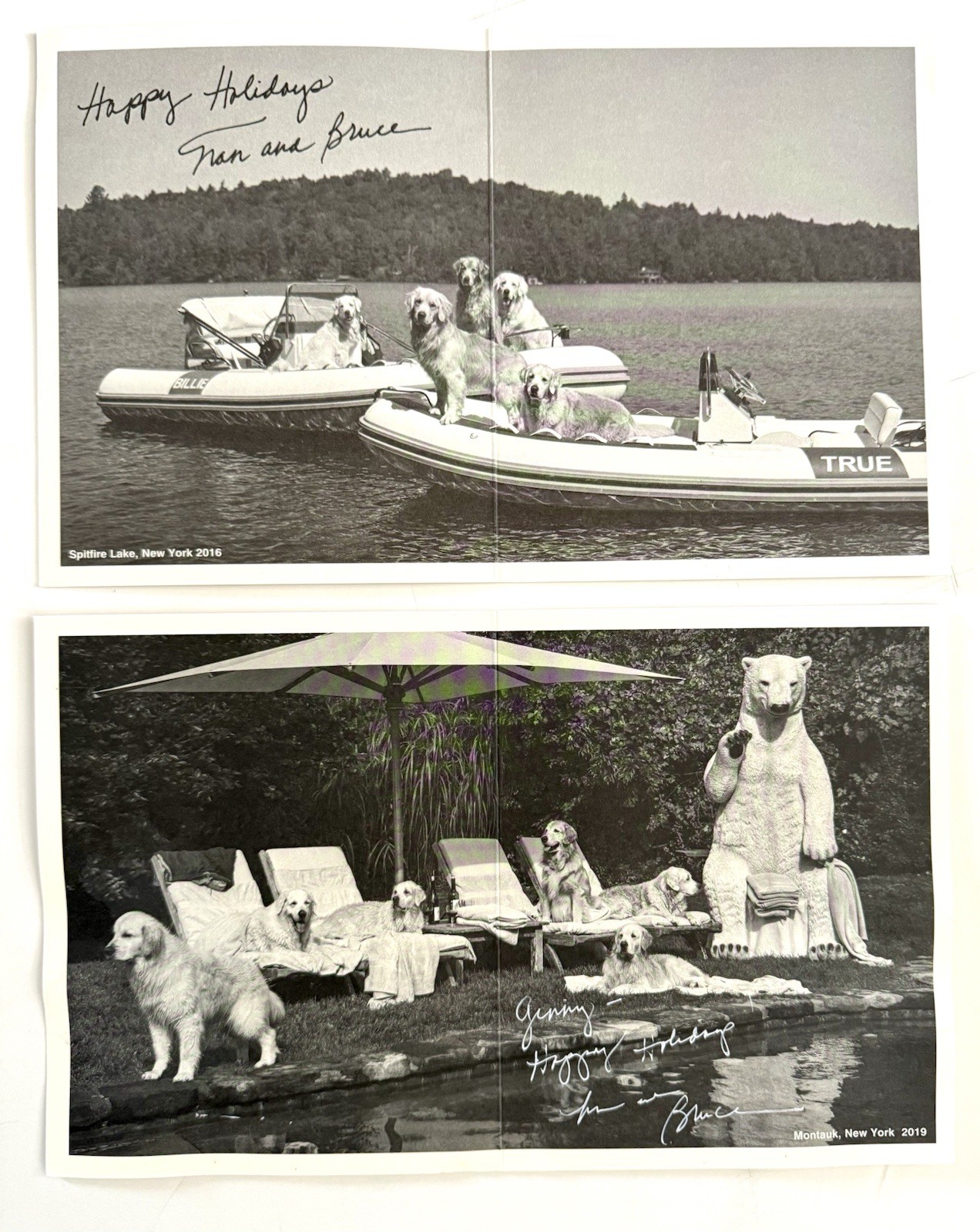 Pair of Bruce Weber Original SIGNED Cards Photographs 2016 & 2019 Dogs Rare