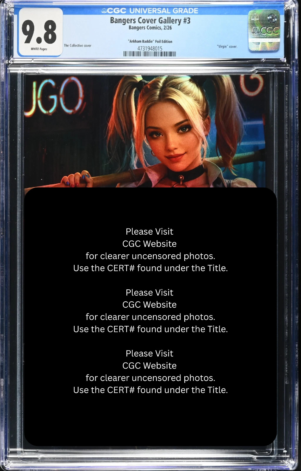 FOIL 2026 Bangers Comics Arkham Harley Cosplay VIRGIN Chase Var LE 10 CGC 9.8
