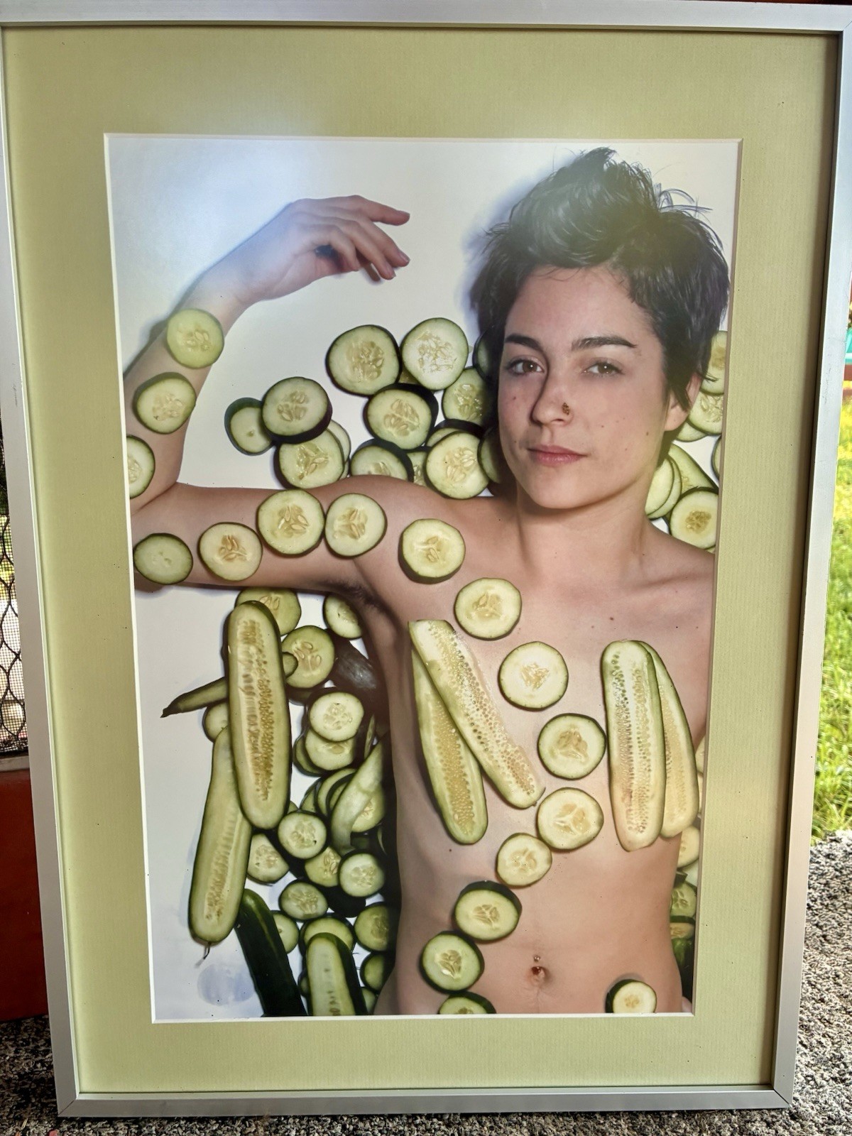 Surreal Contemporary Photography Print Androgynous Figure w/ Cucumbers Framed