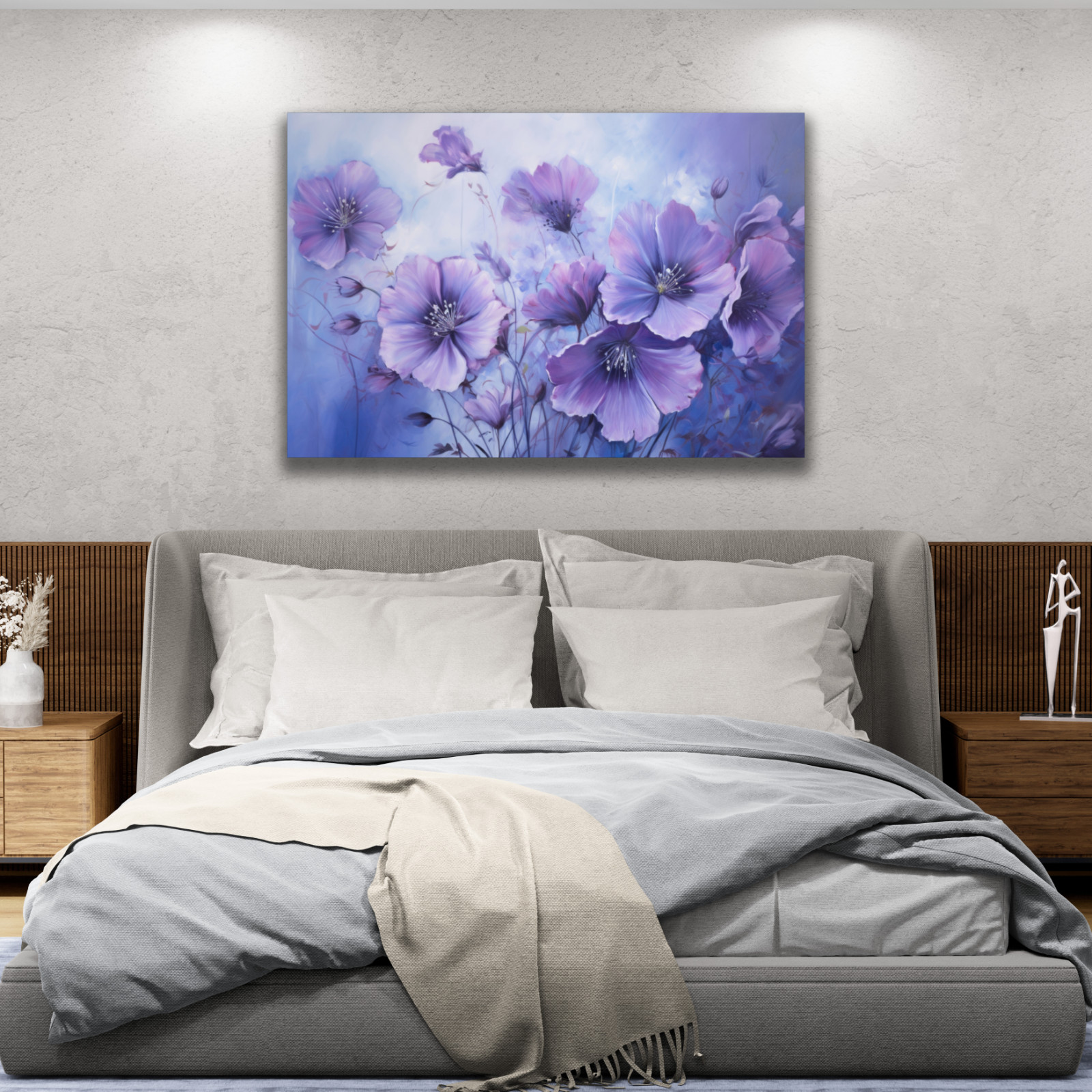 Flowers Painting, Floral Canvas, Purple Flowers Oil Painting, Vintage Flower Art