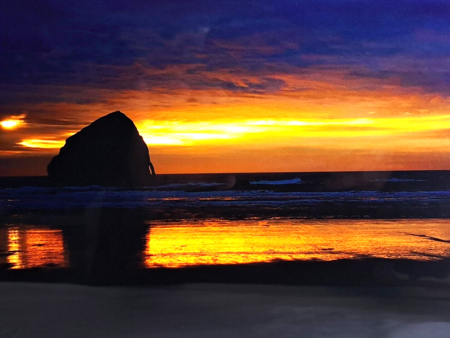 Metallic Photography Wall Art Haystack Rock Oregon Coast Sunset Ocean Waves Sky