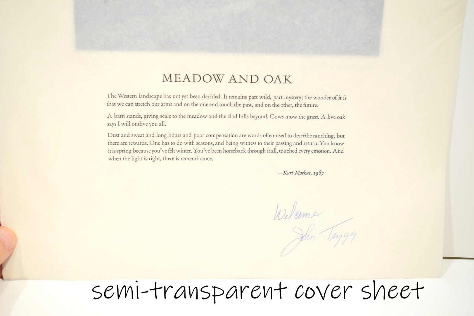 KURT MARKUS Meadow And Oak 1987 Photogravure Signed ltd 1/300