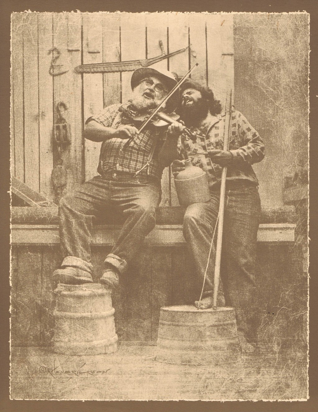 NEWLY FOUND! HENDRICKSON B&W SEPIA PHOTO PRINT Singing Farmers 11″ X 14″ Western