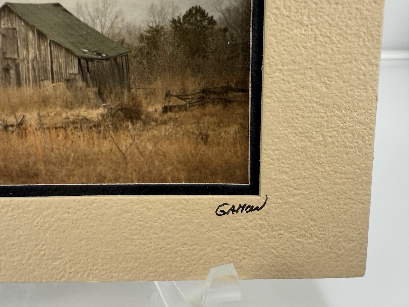 Gamow signed Old Farm Barn in Fenced Field Pasture Photography Art 5″ x 7″ Mated