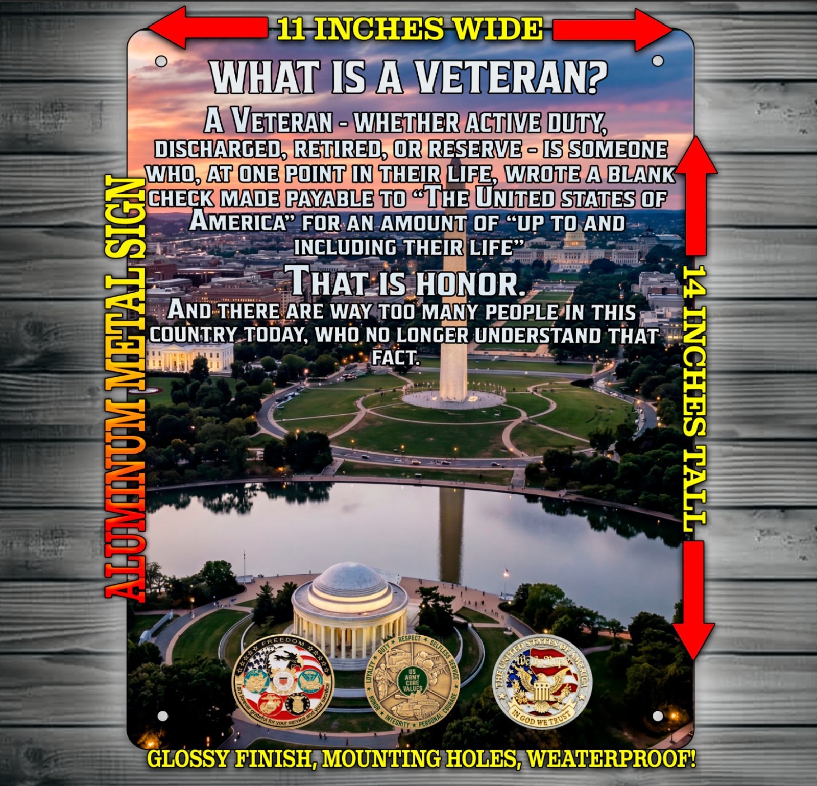 What Is A Veteran – Military Challenge Coins Metal Sign Wall Art 14″ x 11″