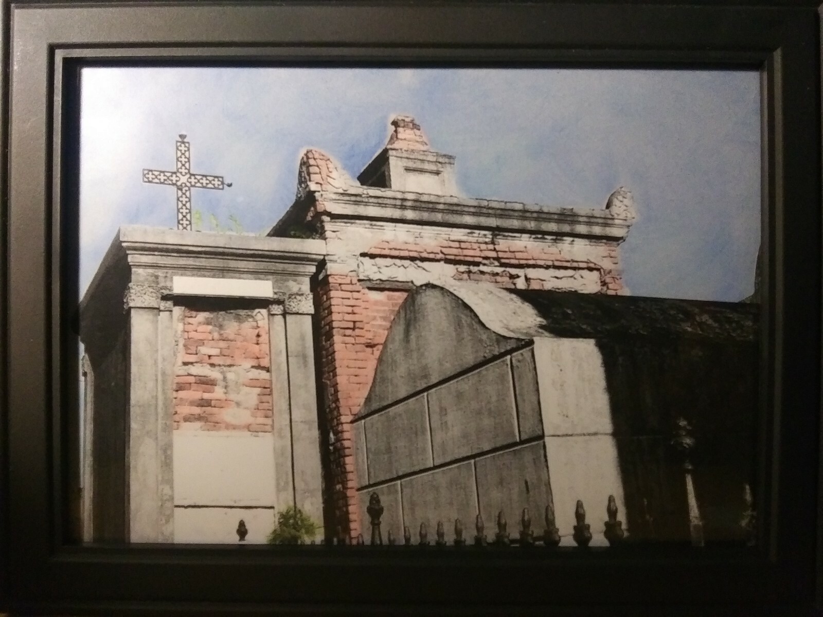 fine art hand-painted B&W prints – New Orleans St. Louis Cemetery #2. 5×7 in.