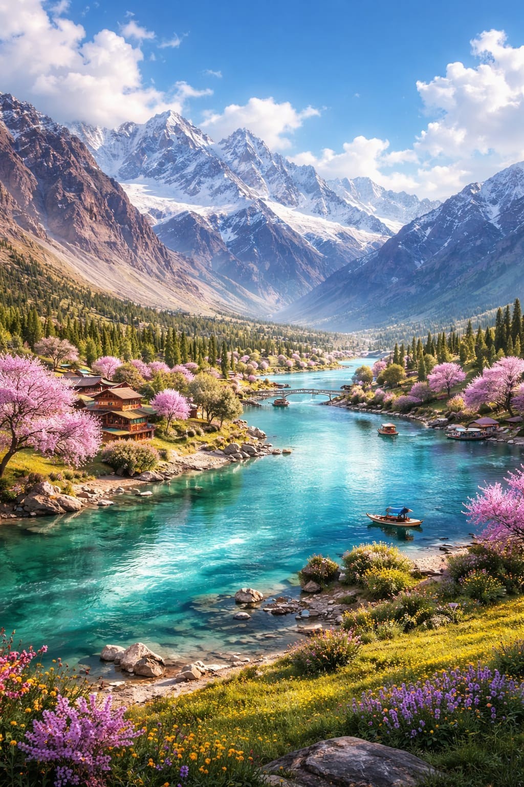 Skardu Pakistan 4K Digital Wallpaper Snow Mountains River Nature Desktop & Mobil