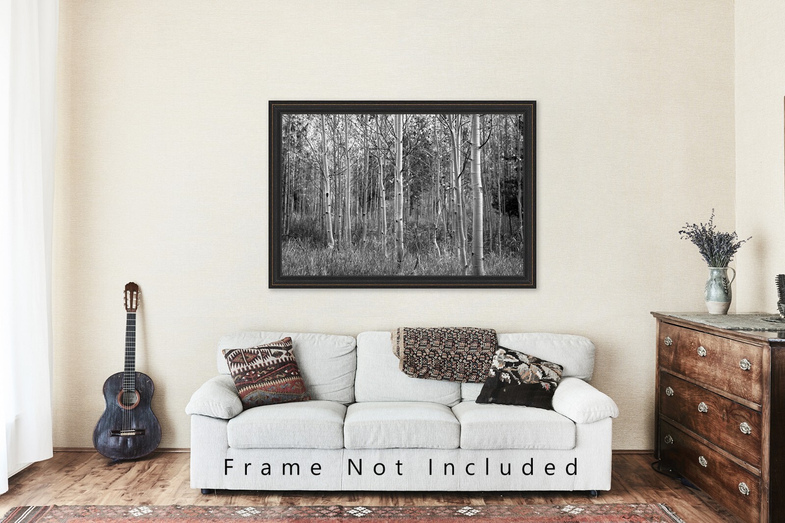 Black and White Photography Print of Aspen Tree Grove on Autumn Day in Colorado