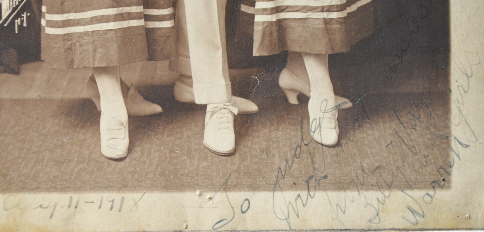 Antique 1918 Vaudville Large Signed Photo Two Girls and Young Male Sailor Outfit